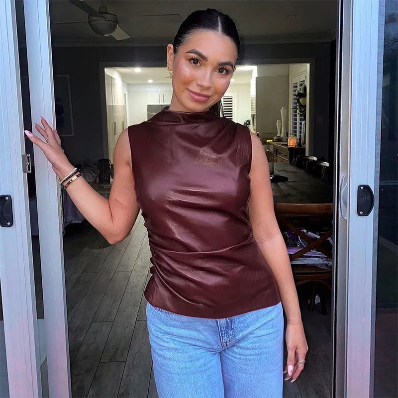 Rachel - burgundy leather top 1+1 Gratis